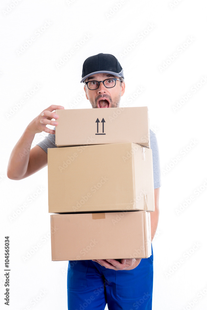 overstrained postman with parcels overstrained postman with parcels