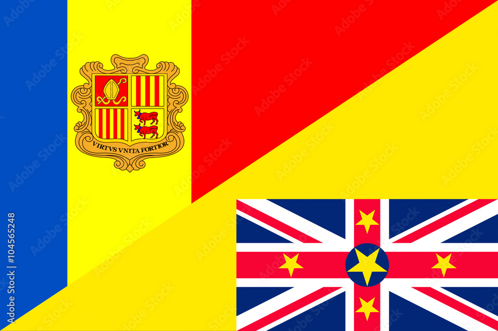 Waving flag of Niue and Andora Waving flag of Niue and Andora