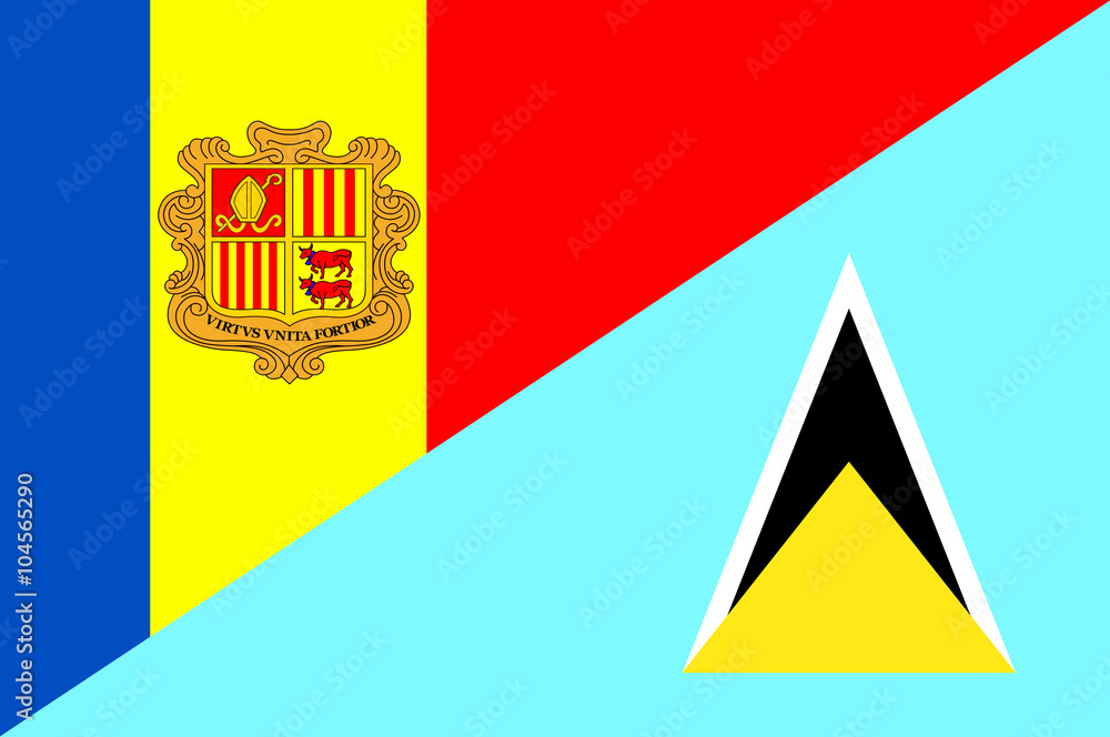 Waving flag of Saint Lucia and Andora Waving flag of Saint Lucia and Andora