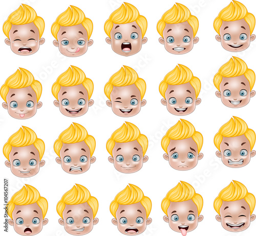 Cartoon Little boy various face expressions