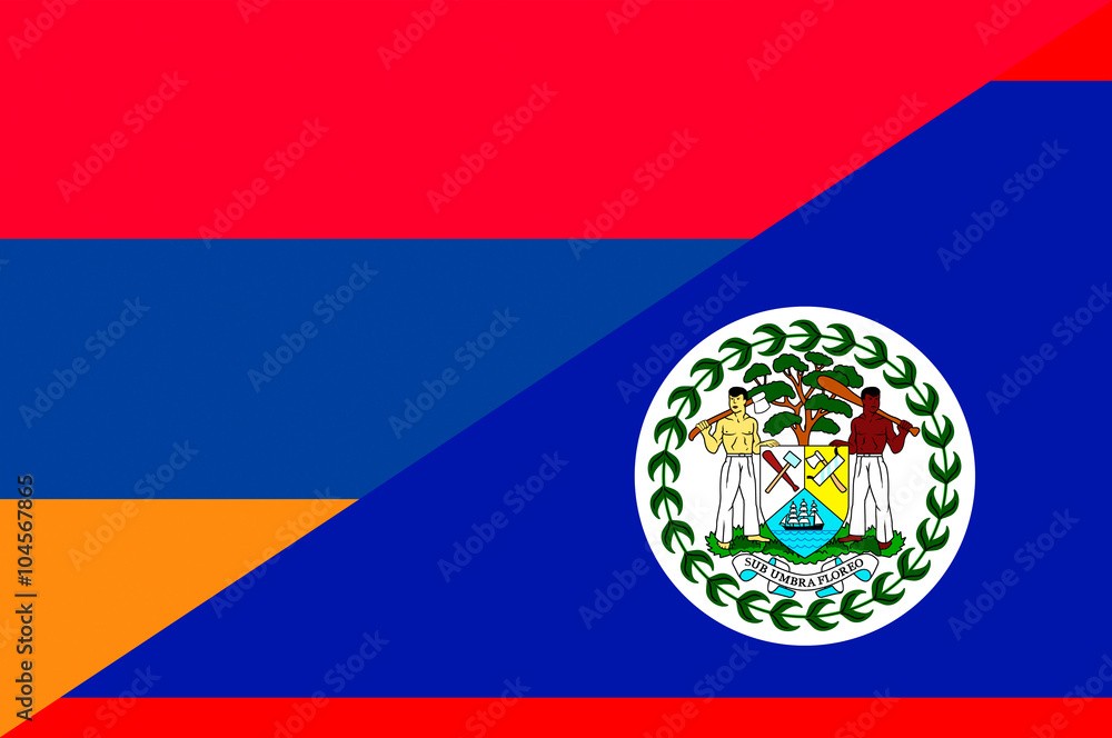 Waving flag of Belize and Armenia 
