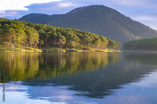 Sunshine on a lake in autumn. TUYENLAM lake, LAMDONG, VIETNAM