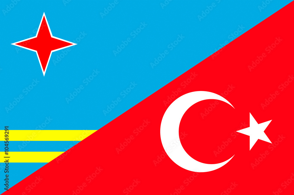 Obraz premium Waving flag of Turkey and Aruba 