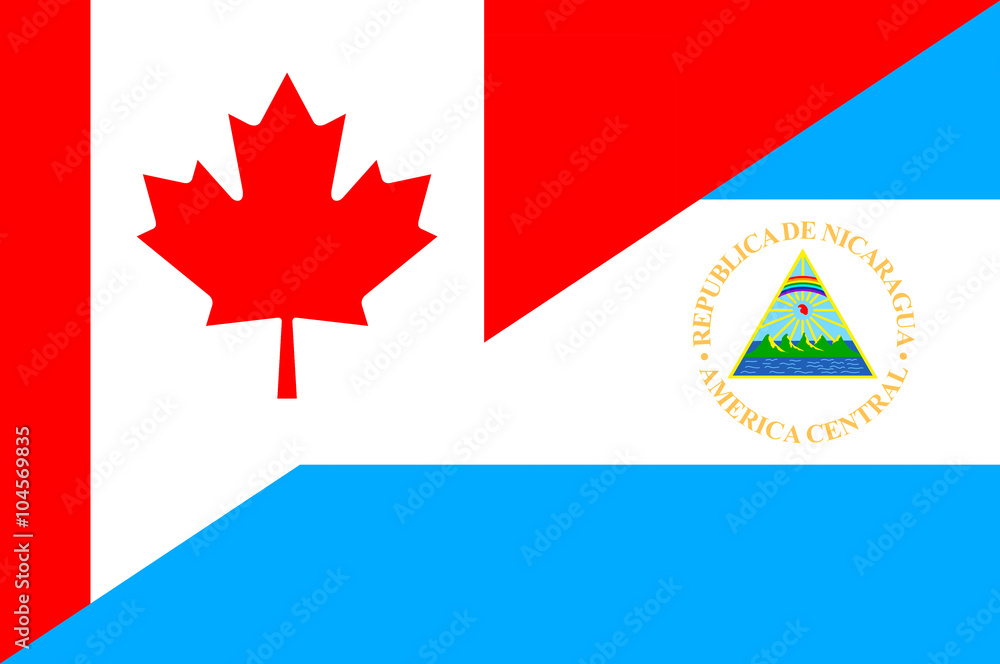 Fototapeta premium Waving flag of Nicaragua and Canada