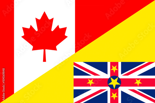 Waving flag of Niue and Canada