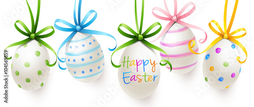 hanging easter eggs with bows - happy easter 