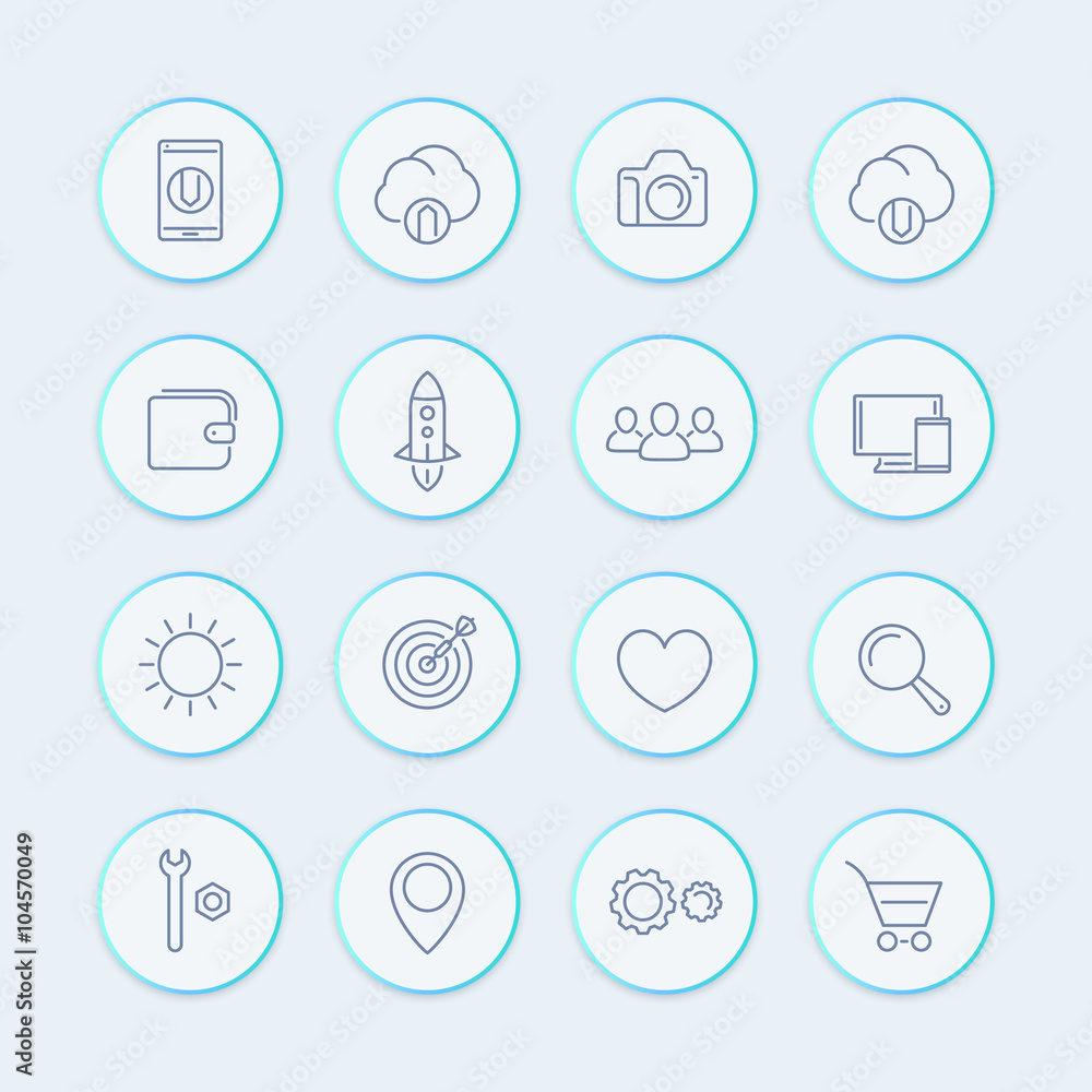 Thin line web icons, basic interface line icons for websites and mobile app, vector illustration Thin line web icons, basic interface line icons for websites and mobile app, vector illustration