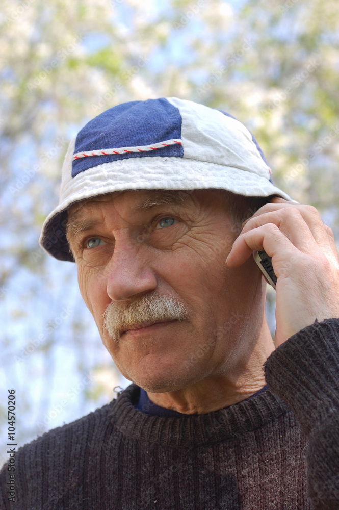 Senior man talk in phone. Senior man talk in phone.