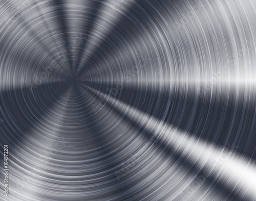 Brushed metal texture, circular metallic vector plate.