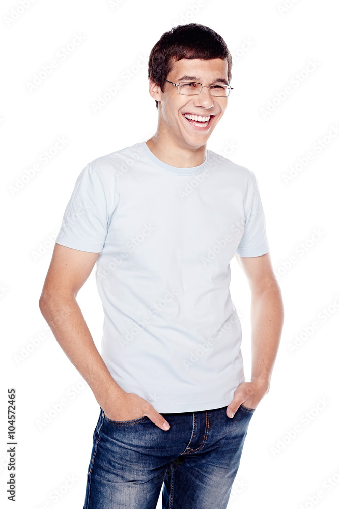 Laughing guy with hands in pockets Laughing guy with hands in pockets