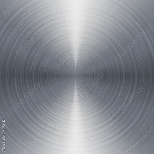 Brushed metal texture, circular metallic vector plate.