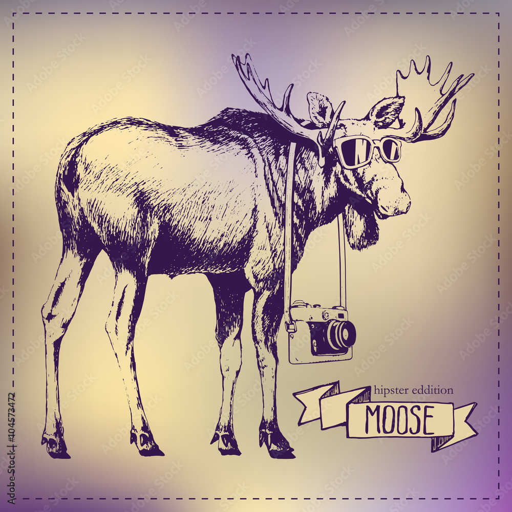 Obraz premium Pen graphics vector moose drawing (hipster edition)