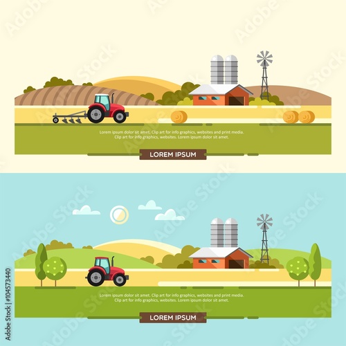 Agriculture and Farming. Agribusiness. Rural landscape. Design elements for info graphic, websites and print media. Vector illustration.