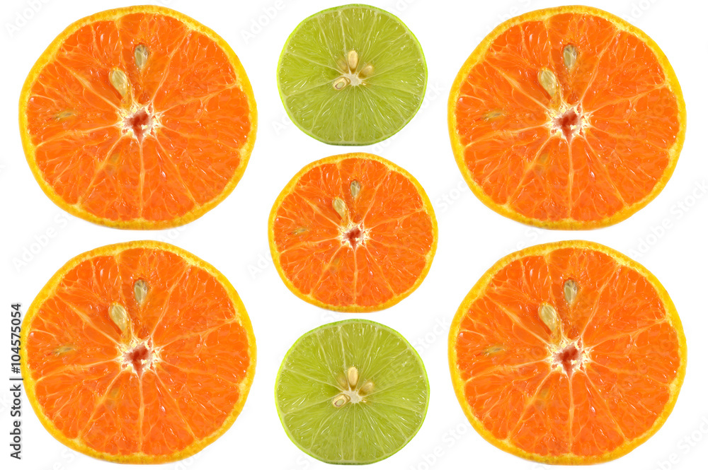 Halves of orange and lime on white background Halves of orange and lime on white background
