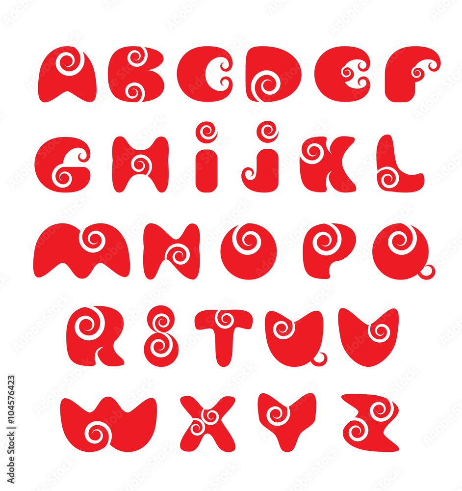 ABC - english alphabet - red funny spiral cartoon letters ABC - english alphabet - red funny spiral cartoon letters
