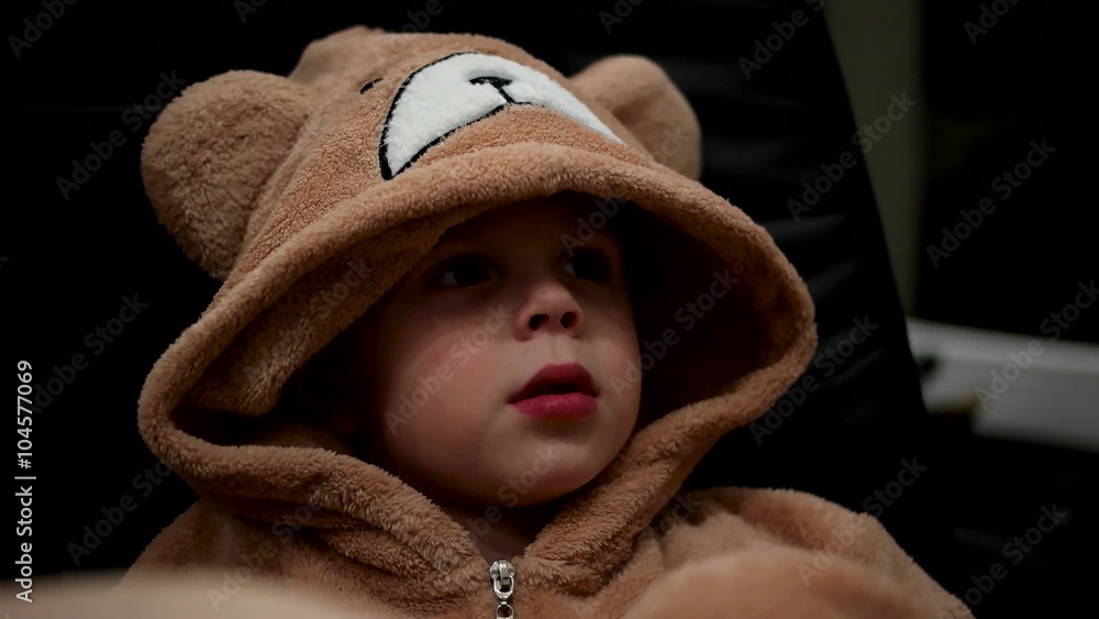 Boy Watch Cartoon in Teddy Bear Pajamas Boy Watch Cartoon in Teddy Bear Pajamas