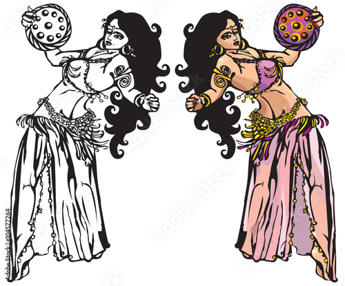 belly dance with tambourine (black and white and color pictures)