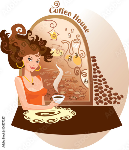 Beautiful girl into coffee house