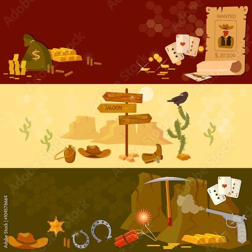 Wild west cowboy banners western landscape