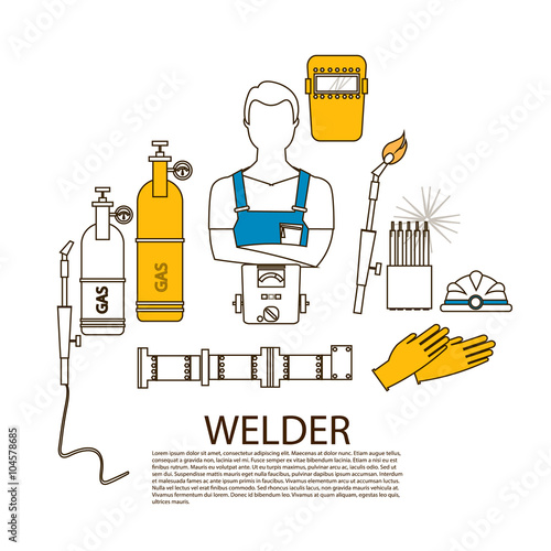 Professional welder welding tools and equipment silhouette