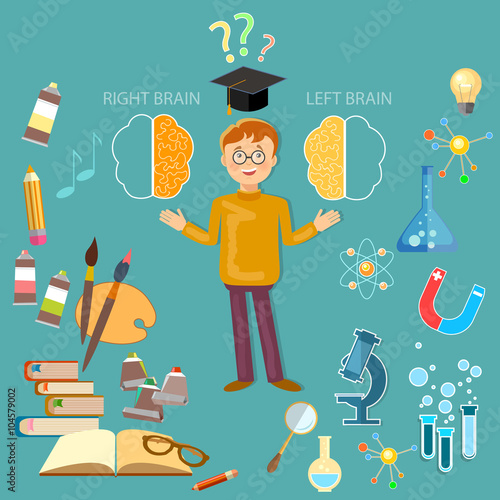 Schoolboy studying left and right brain