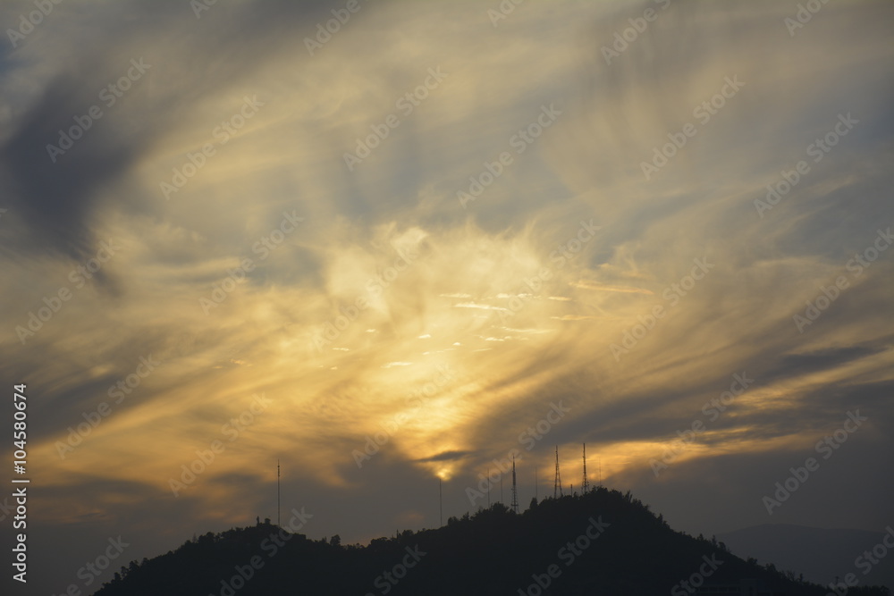 Amazing sunset at mount Andes in Santiago, Chile