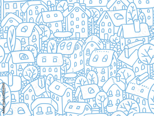 Seamless pattern with houses and courtyards
