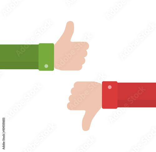 Thumbs up and thumbs down in flat style