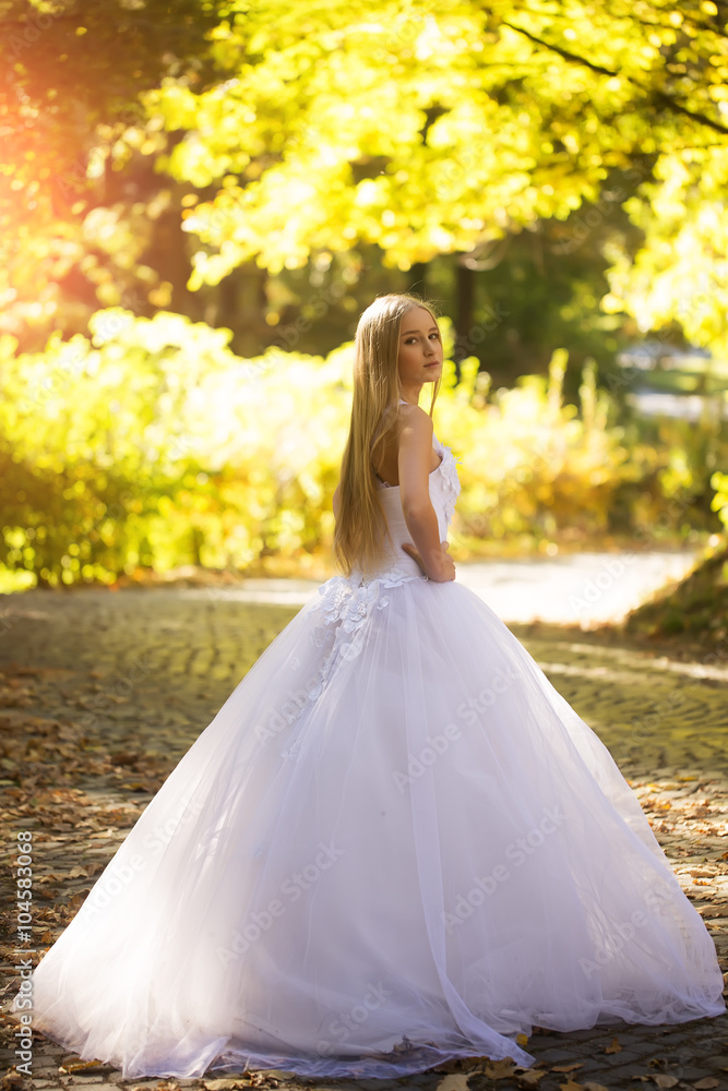 Bride in beautiful dress outdoor