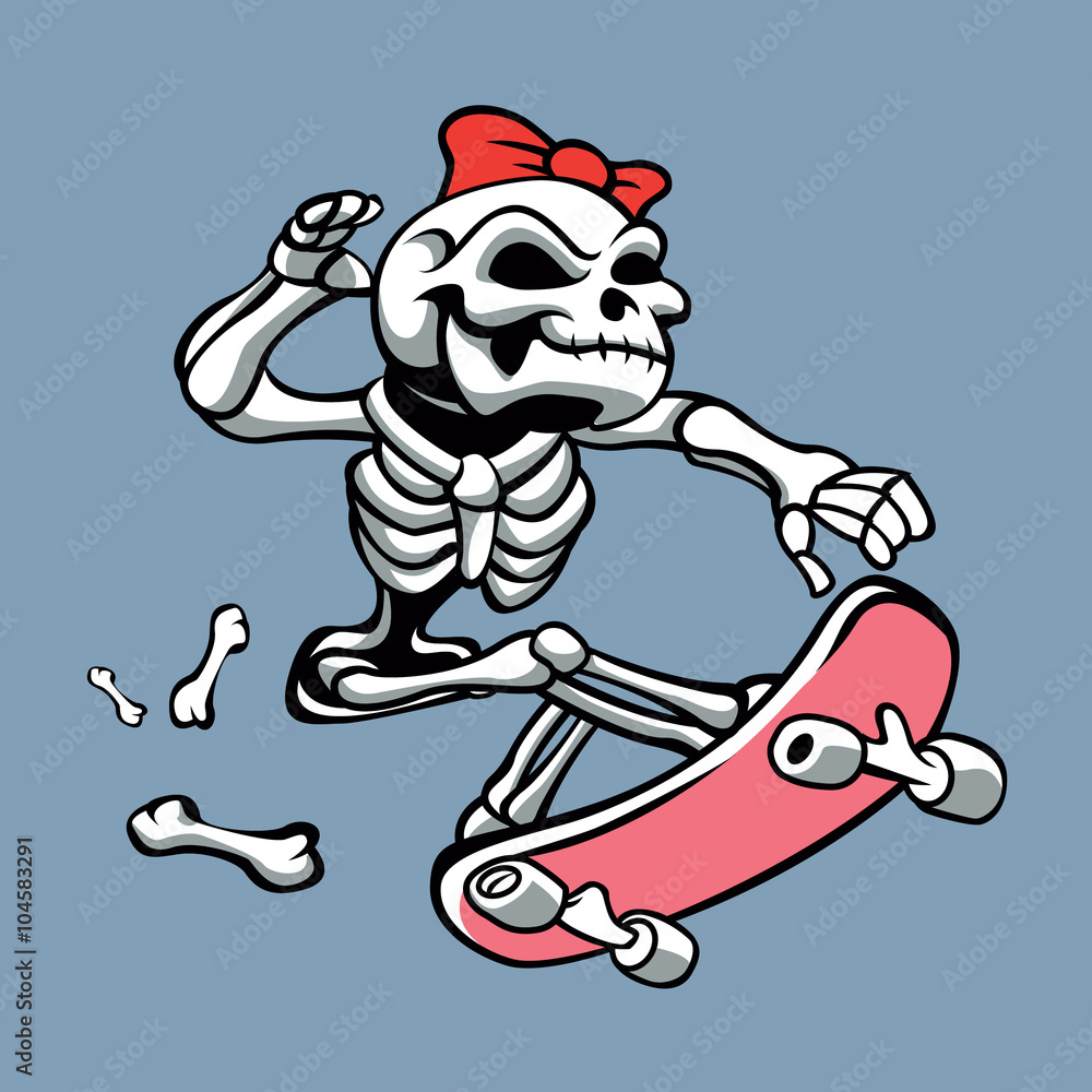 Skull girl ride a skateboard