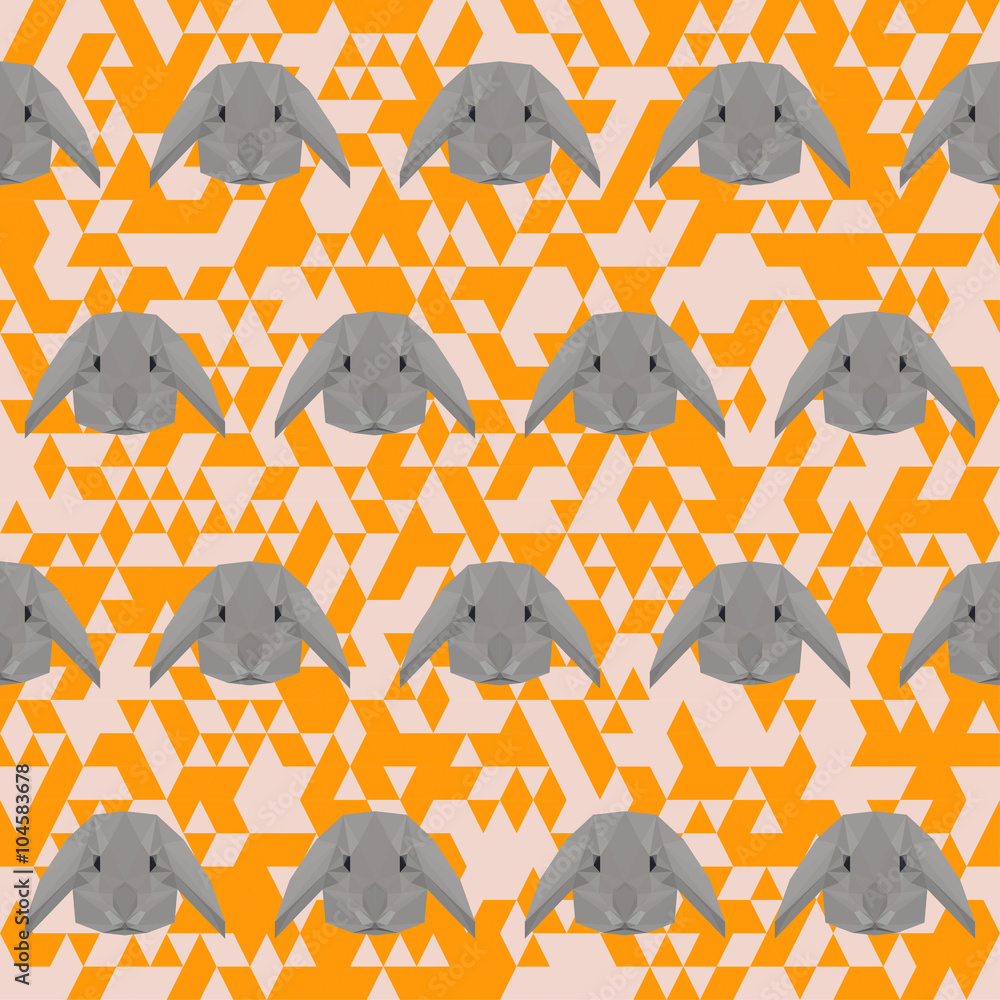 Naklejka premium Polygonal abstract rabbit seamless pattern background