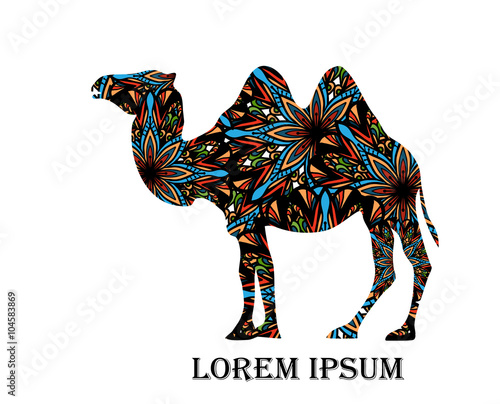 camel silhouette with tribal ornaments isolated