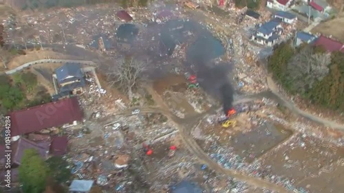Aerial over the destruction following the great 2011 Japan earthquake and tsunami. photo