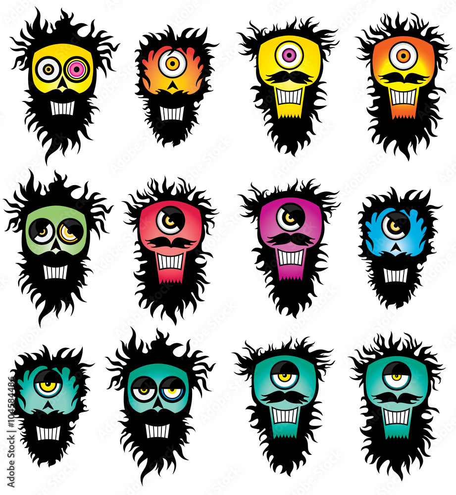 crazy cyclop bearded male face graphic