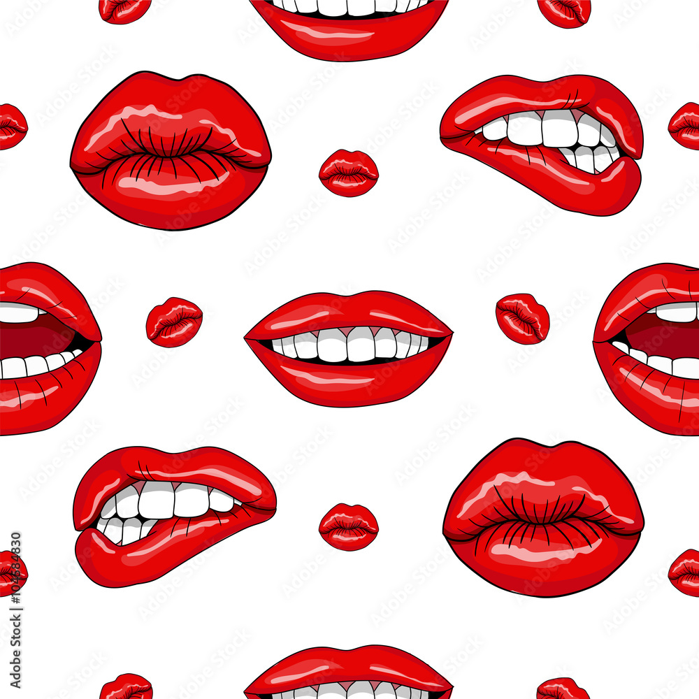 Lips Seamless Pattern in Retro Pop Art Style Lips Seamless Pattern in Retro Pop Art Style