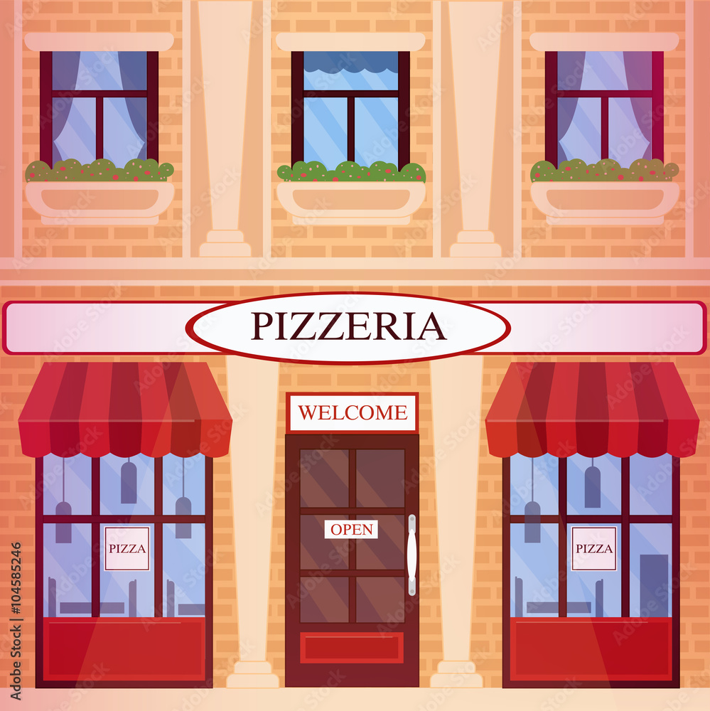 Pizzeria Restaurant Building in flat style Pizzeria Restaurant Building in flat style