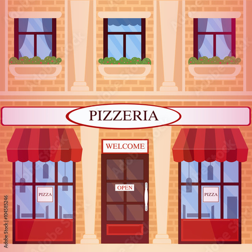 Pizzeria Restaurant Building in flat style