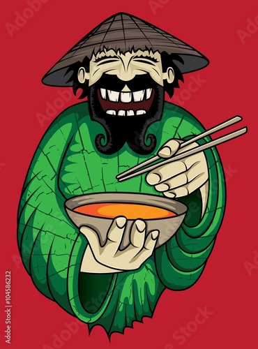 smiling vietnamese guy serving exotic asian soup