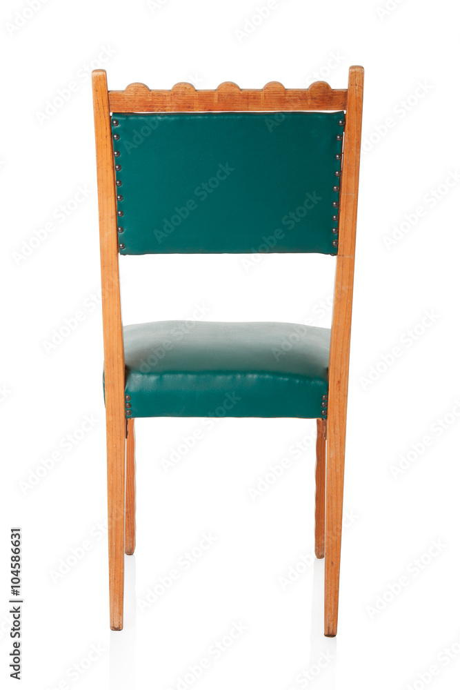 Green old chair, back view isolated on white, clipping path Green old chair, back view isolated on white, clipping path