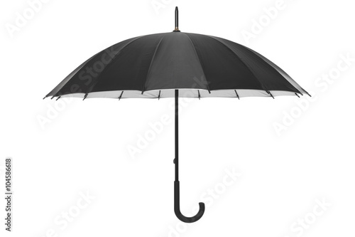 Black open umbrella isolated on white, clipping path included