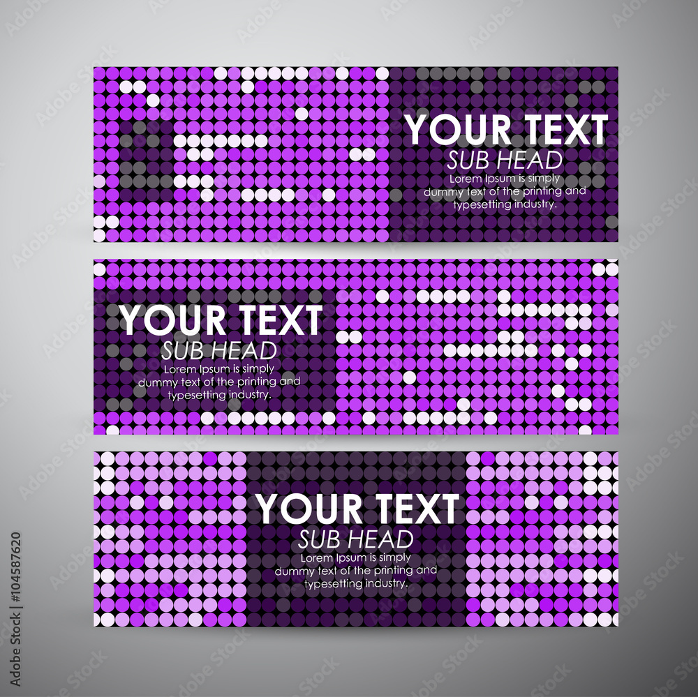 Naklejka premium Vector banners set with Abstract purple circles background.