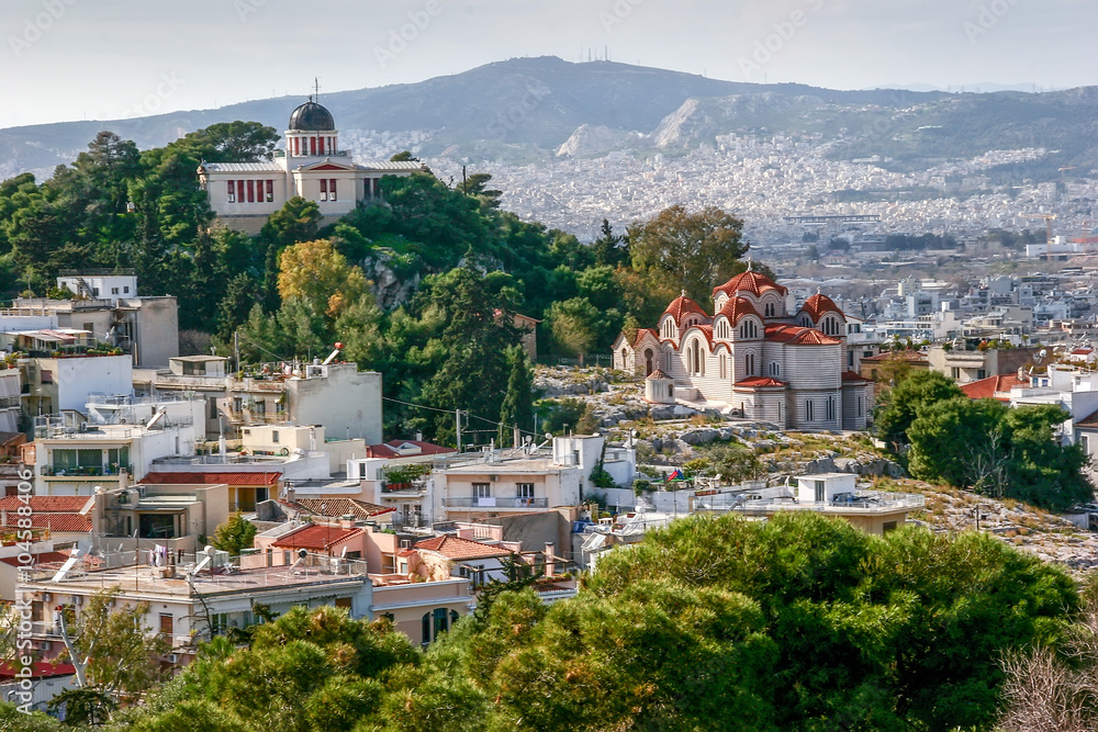St.Marei and the national observatory, Athens cityscape, Greece