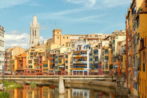Girona. Multi-colored facades of houses on the river Onyar. © pillerss