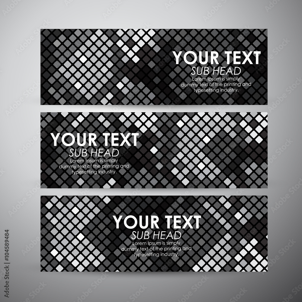 Vector banners set with Abstract black squares pattern. Vector banners set with Abstract black squares pattern.