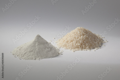 Pile of white italian rice and rice flour