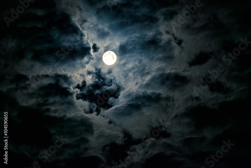 Mysterious night sky with full moon. Horror and Halloween concept. 