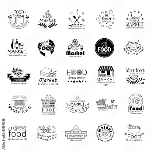 Market Food Icons Set - Vector Illustration