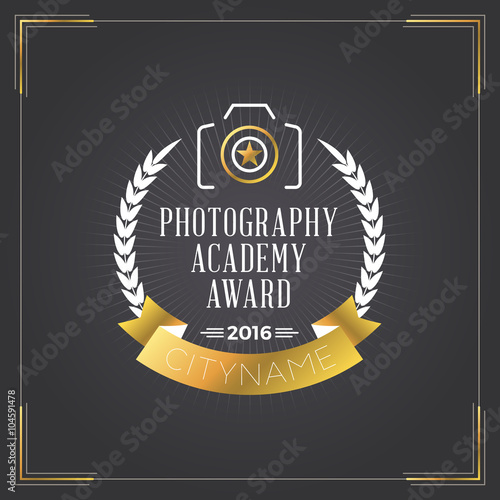 Photography Logo Design Template. Photography Retro Golden Badge. Photography Academy Award