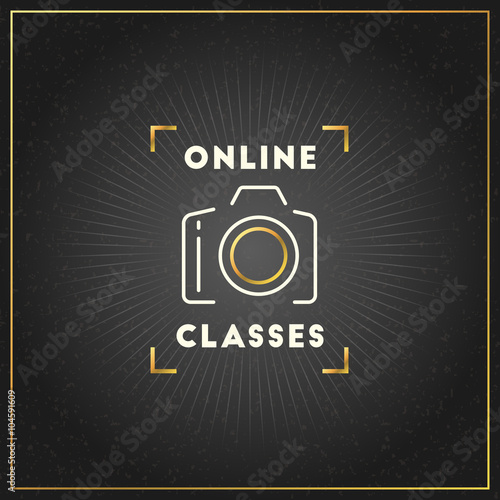 Photography Logo Design Template. Photography Retro Golden Badge. Online Classes. Photo Studio. Camera Shop. Photography Community
