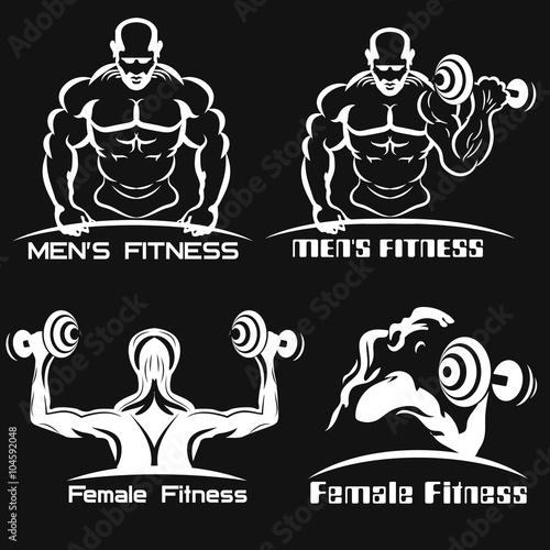 women's and men's fitness. the women's club. the men's club. sports man. fitness logo.